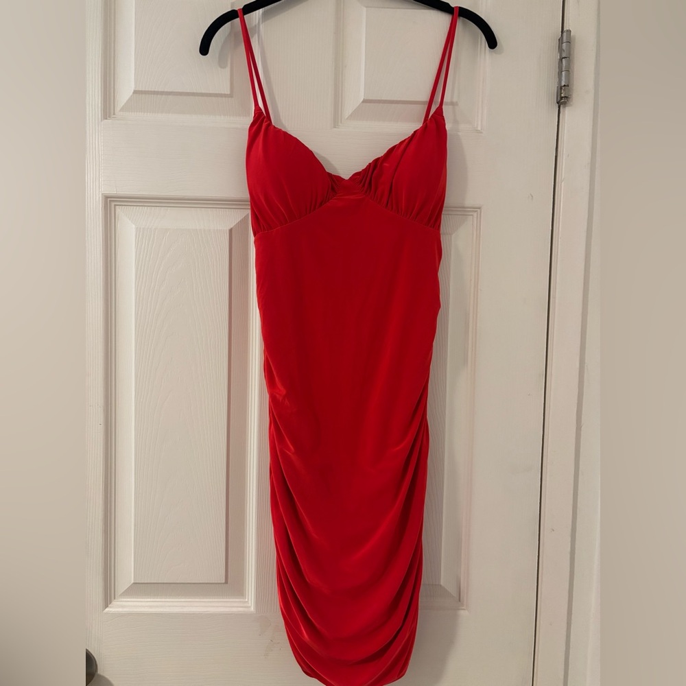 Red mini bodycon dress with ruched detail